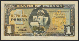 1 Peseta. 4 de Septiembre de 1940. Serie I, última serie emitida. (Edifil 2021: 442a). Apresto original. SC-.