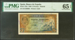 5 Pesetas. 4 de Septiembre de 1940. Serie H. (Edifil 2021: 443a, Pick: 123a). Inusual en esta excepcional calidad, apresto original. SC. Encapsulado P...