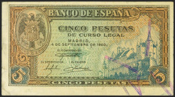 5 Pesetas. 4 de Septiembre de 1940. Serie L. (Edifil 2021: 443a). Conserva gran parte de su apresto original. EBC++.