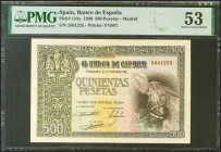 500 Pesetas. 21 de Octubre de 1940. Sin serie. (Edifil 2021: 444, Pick: 124a). Inusual en esta calidad. EBC+. Encapsulado PMG53.