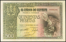 500 Pesetas. 21 de Octubre de 1940. Sin serie. (Edifil 2021: 444). Conserva parte del apresto original. EBC-.