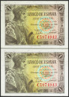 1 Peseta. 21 de Mayo de 1943. Pareja correlativa. Serie C. (Edifil 2021: 447a). Apresto original. SC.