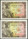 1 Peseta. 21 de Mayo de 1943. Pareja correlativa. Serie D. (Edifil 2021: 447a). Apresto original. SC.