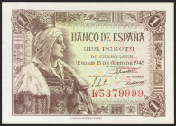 1 Peseta. 15 de Junio de 1945. Serie K. (Edifil 2021: 448a). Apresto original. SC.