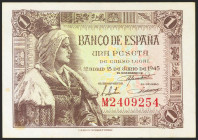 1 Peseta. 15 de Junio de 1945. Serie M. (Edifil 2021: 448a). Conserva gran parte de su apresto original. EBC.