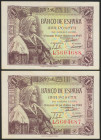 1 Peseta. 15 de Junio de 1945. Pareja correlativa. Serie L. (Edifil 2021: 448a). Apresto original. SC/SC-.