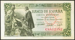 5 Pesetas. 15 de Junio de 1945. Serie C. (Edifil 2021: 449a). Apresto original. SC-.