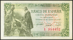 5 Pesetas. 15 de Junio de 1945. Serie I. (Edifil 2021: 449a). Apresto original. SC-.