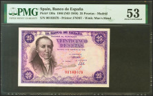 25 Pesetas. 19 de Febrero de 1946. Sin serie. (Edifil 2021: 450, Pick: 130a). Inusual en esta calidad. EBC+. Encapsulado PMG53.