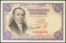 25 Pesetas. 19 de Febrero de 1946. Serie F. (Edifil 2021: 450a). Apresto original. SC-.