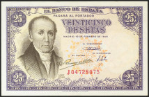 25 Pesetas. 19 de Febrero de 1946. Serie J. (Edifil 2021: 450a). Apresto original. SC.