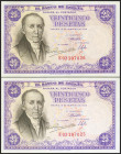 25 Pesetas. 19 de Febrero de 1946. Pareja correlativa. Serie E. (Edifil 2021: 450a). Apresto original. SC-.