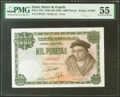 1000 Pesetas. 19 de Febrero de 1946. Sin serie. (Edifil 2021: 453, Pick: 133a). Inusual en esta calidad. EBC+. Encapsulado PMG55.