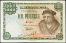 1000 Pesetas. 19 de Febrero de 1946. Sin serie. (Edifil 2021: 453). Presenta parte de su apresto original. EBC.