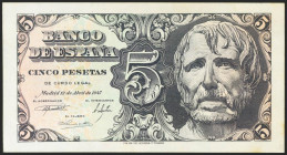 5 Pesetas. 12 de Abril de 1947. Serie D. (Edifil 2021: 454a). Presenta gran parte del apresto original. EBC+.