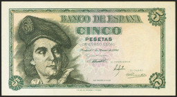 5 Pesetas. 15 de Marzo de 1948. Sin serie. (Edifil 2021: 455). Apresto original. SC--.