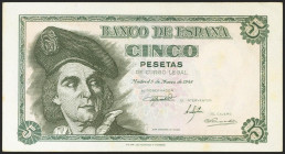 5 Pesetas. 5 de Marzo de 1948. Serie K. (Edifil 2021: 455a). Apresto original, sombritas del tiempo. SC--.