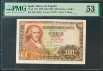 100 Pesetas. 2 de Mayo de 1948. Serie A. (Edifil 2021: 456a, Pick: 137a). EBC+. Encapsulado PMG53.