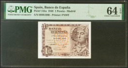 1 Peseta. 19 de Junio de 1948. Sin serie. (Edifil 2021: 457, Pick: 135a). Apresto original. SC. Encapsulado PMG64EPQ.