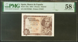 1 Peseta. 19 de Junio de 1948. Serie O. (Edifil 2021: 457b, Pick: 135a). Apresto original. EBC+++. Encapsulado PMG58EPQ.