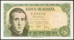 5 Pesetas. 16 de Agosto de 1951. Sin serie. (Edifil 2021: 459). Apresto original, tonalizado. SC--.