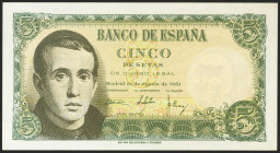 5 Pesetas. 12 de Abril de 1947. Serie J. (Edifil 2021: 459a). Apresto original. EBC++.