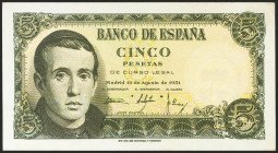 5 Pesetas. 12 de Abril de 1947. Serie 1C. (Edifil 2021: 459a). Apresto original, puntitos de grapa. SC-.