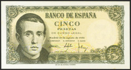 5 Pesetas. 12 de Abril de 1947. Serie 1D. (Edifil 2021: 459a). Apresto original. SC.