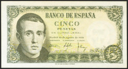 5 Pesetas. 12 de Abril de 1947. Serie 1E. (Edifil 2021: 459a). Apresto original. SC.