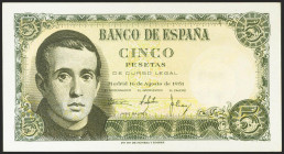 5 Pesetas. 12 de Abril de 1947. Serie 1I. (Edifil 2021: 459a). Conserva gran parte de su apresto original. EBC+.