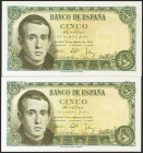 5 Pesetas. 16 de Agosto de 1951. Pareja correlativa. Serie C. (Edifil 2021: 459a). Apresto original. SC.