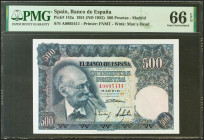 500 Pesetas. 15 de Noviembre de 1951. Serie A. (Edifil 2021: 460, Pick: 142a). Inusual en esta excepcional calidad, apresto original. SC. Encapsulado ...