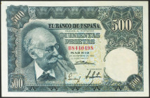 500 Pesetas. 15 de Noviembre de 1951. Serie B. (Edifil 2021: 460a). Conserva parte de su apresto original. EBC-.