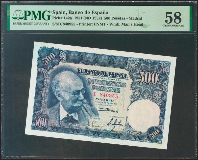 500 Pesetas. 15 de Noviembre de 1951. Serie C, última serie emitida. (Edifil 202...