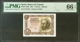 1 Peseta. 19 de Noviembre de 1951. Sin serie. (Edifil 2021: 461, Pick: 139a). Inusual en esta calidad, apresto original. SC. Encapsulado PMG66EPQ.