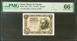 1 Peseta. 19 de Noviembre de 1951. Serie G. (Edifil 2021: 461a, Pick: 139a). Inusual en esta excepcional calidad, apresto original. SC. Encapsulado PM...