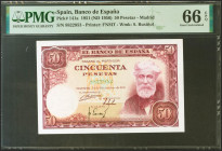 50 Pesetas. 31 de Diciembre de 1951. Sin serie. (Edifil 2021: 462, Pick: 141a). Raro en esta excepcional calidad, apresto original. SC. Encapsulado PM...