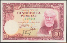 50 Pesetas. 31 de Diciembre de 1951. Sin serie. (Edifil 2021: 462). Conserva gran parte del apresto original. EBC+.