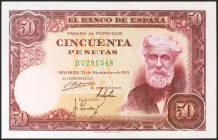 50 Pesetas. 31 de Diciembre de 1951. Serie B. (Edifil 2021: 462a). Apresto original. SC-.