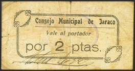 JARACO (VALENCIA). 2 Pesetas. (1937ca). (González: 3013). Rarísimo. BC.