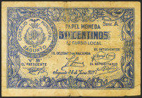 SAGUNTO (VALENCIA). 50 Céntimos. 25 de Junio de 1937. Serie A. (González: 4633). BC.
