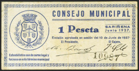 SARIÑENA (HUESCA). 1 Peseta. 10 de Junio de 1937. (González: 4786). MBC+.