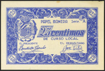 SOLLANA (VALENCIA). 25 Céntimos. (1937ca). Serie A. (González: 4896). EBC.