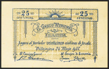 VILLAJOYOSA (ALICANTE). 25 Céntimos. 24 de Mayo de 1937. Serie C. (González: 5549). Raro. SC.