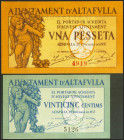 ALTAFULLA (TARRAGONA). 25 Céntimos y 1 Peseta. 20 de Noviembre de 1937. (González: 6241/42). Inusual serie completa. SC.