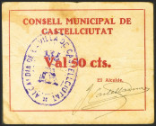 CASTELLCIUTAT (LERIDA). 50 Céntimos. (1937ca). (González: 7434). Muy raro. BC.