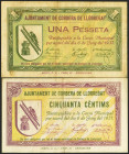 CORBERA DE LLOBREGAT (BARCELONA). 50 Céntimos y 1 Peseta. 6 de Junio de 1937. (González: 7672/73). Inusual serie completa. MBC.