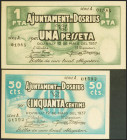 DOSRIUS (BARCELONA). 50 Céntimos y 1 Peseta. 12 de Mayo de 1937. Serie A, ambos. (González: 7721/22). Rara serie completa. SC.