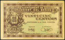 GRAMANET DEL BESOS (BARCELONA). 25 Céntimos. 30 de Julio de 1937. (González: 8076). SC-.