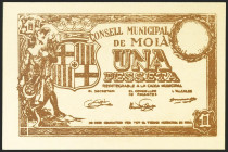 MOIA (BARCELONA). 1 Peseta. (1937ca). Serie B, sin numeración y sin sellos. (González: 8691a). SC-.
